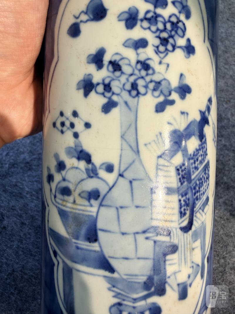 清晚期  青花开光博古纹箭筒 - 图8